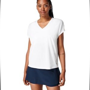 Sweaty Betty Boyfriend V-Neck White Tee Size Small NWT